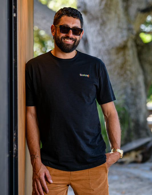 BORING EMBROIDERY - BLACK SLUB PIMA TEE