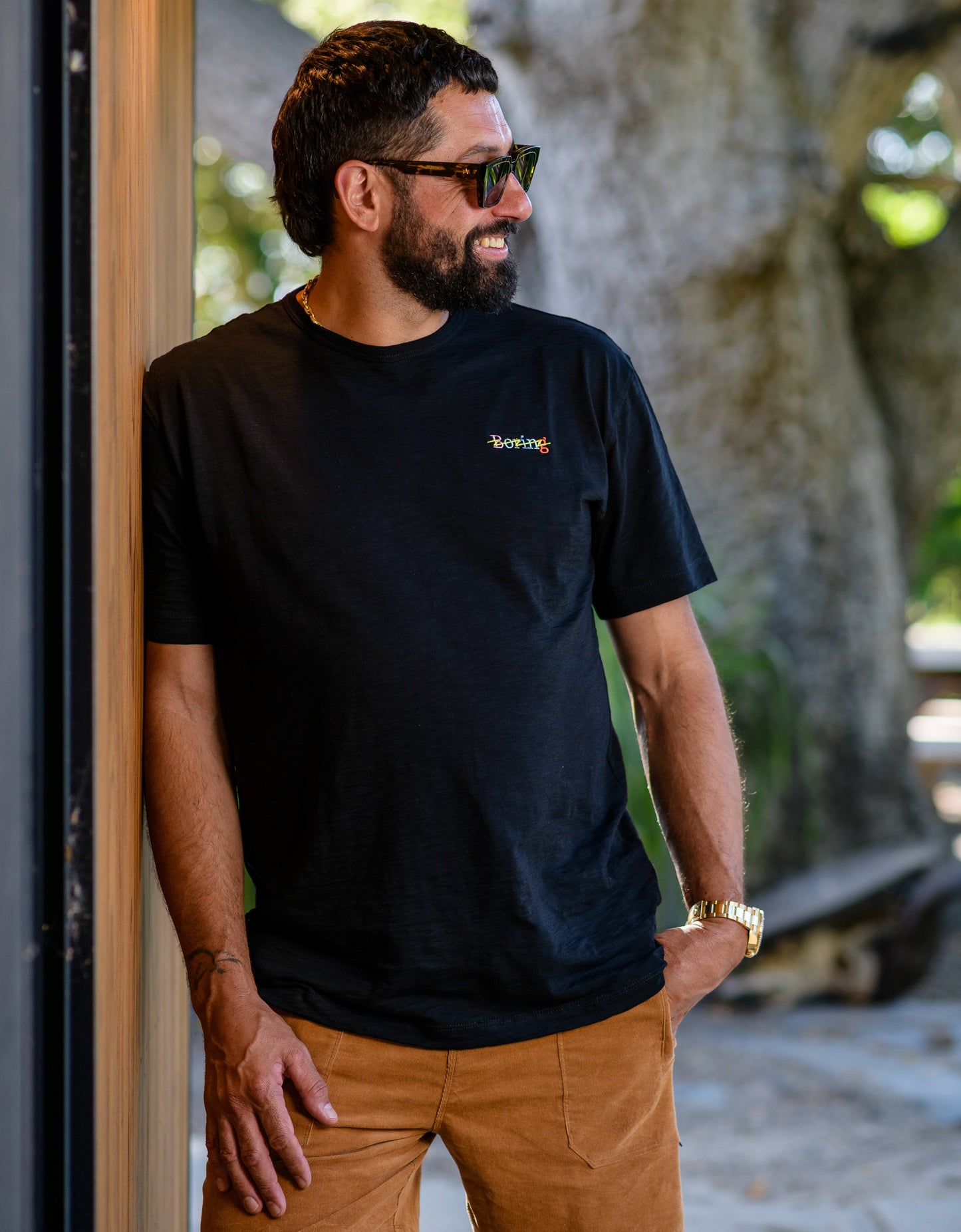 BORING EMBROIDERY - BLACK SLUB PIMA TEE