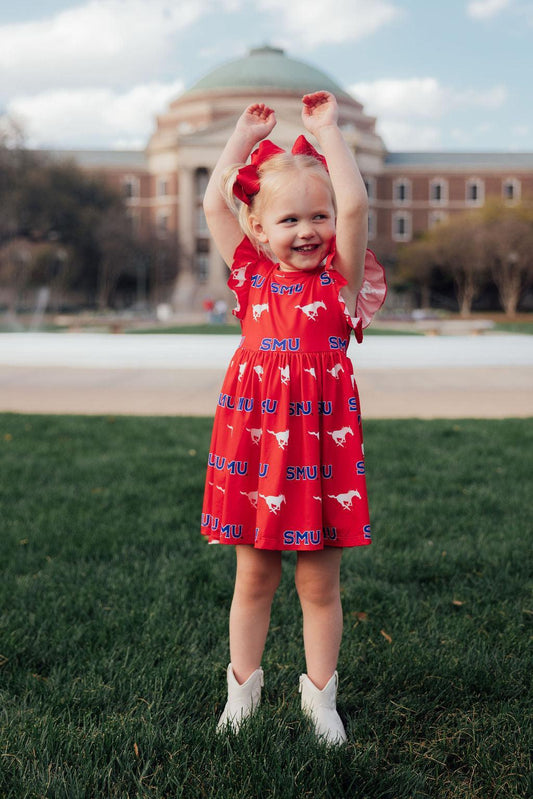 SMU Red Mustang Flutter Twirl Dress