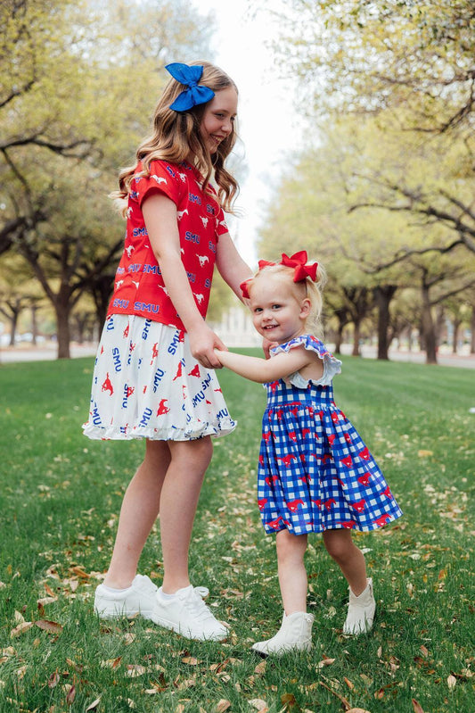 SMU Plaid Mustang Flutter Twirl Dress