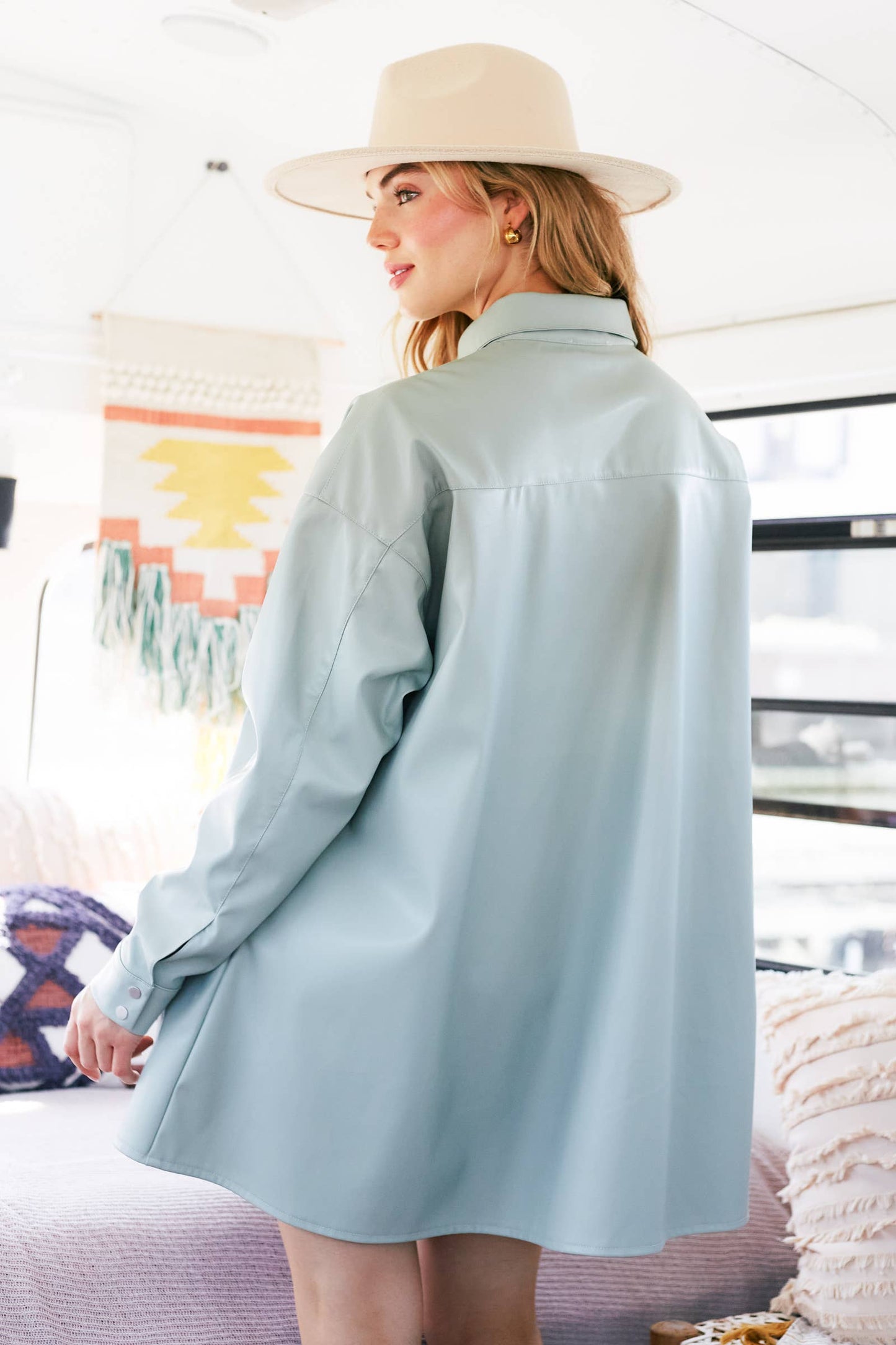 Faux Leather Button Down Dress