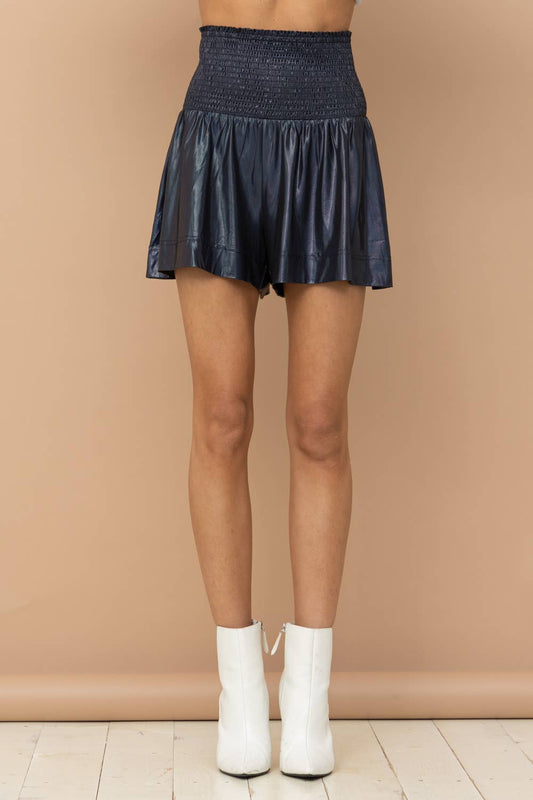 Smocked Waist Metallic Shorts - Evening Blue