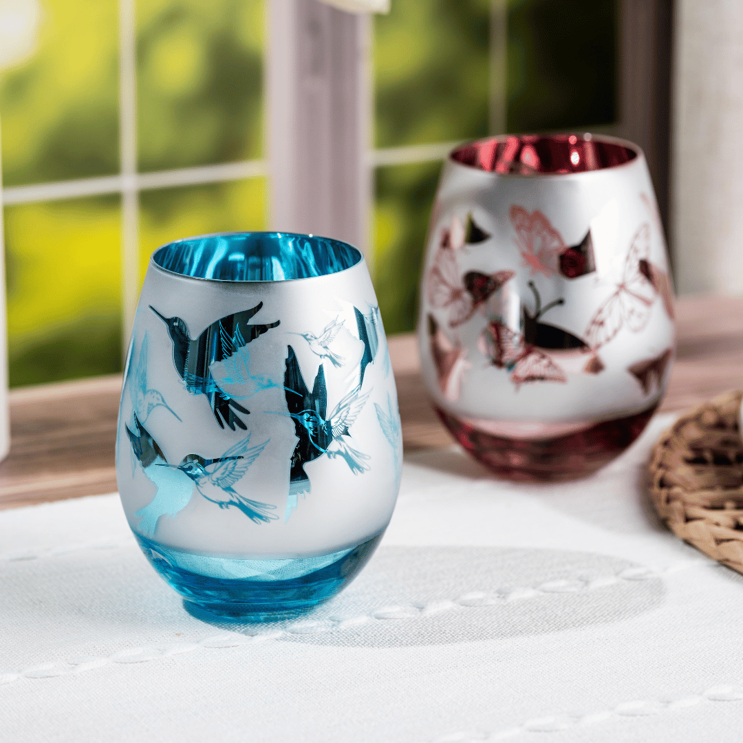 Pink Butterfly Stemless Glasses