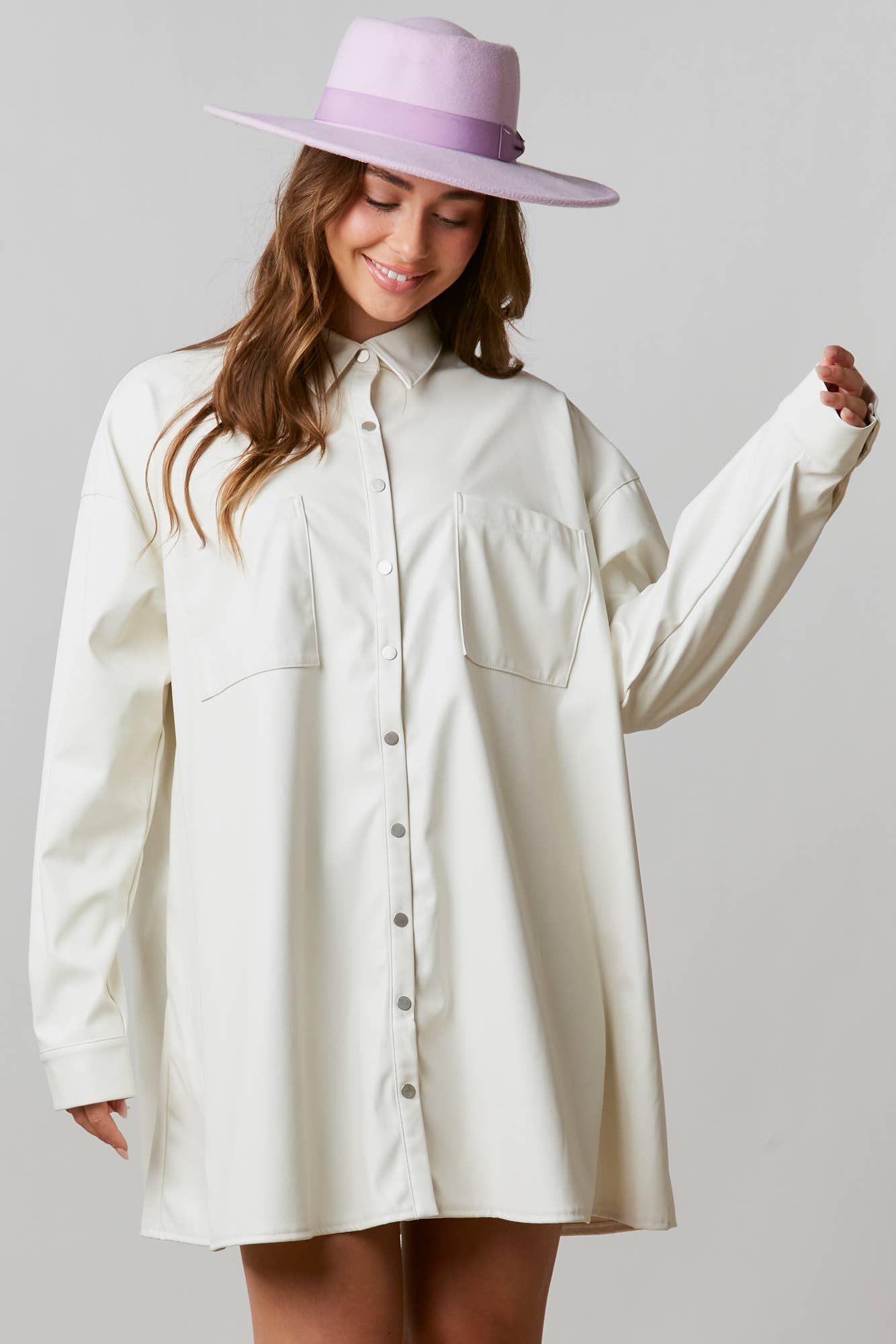 Faux Leather Button Down Dress