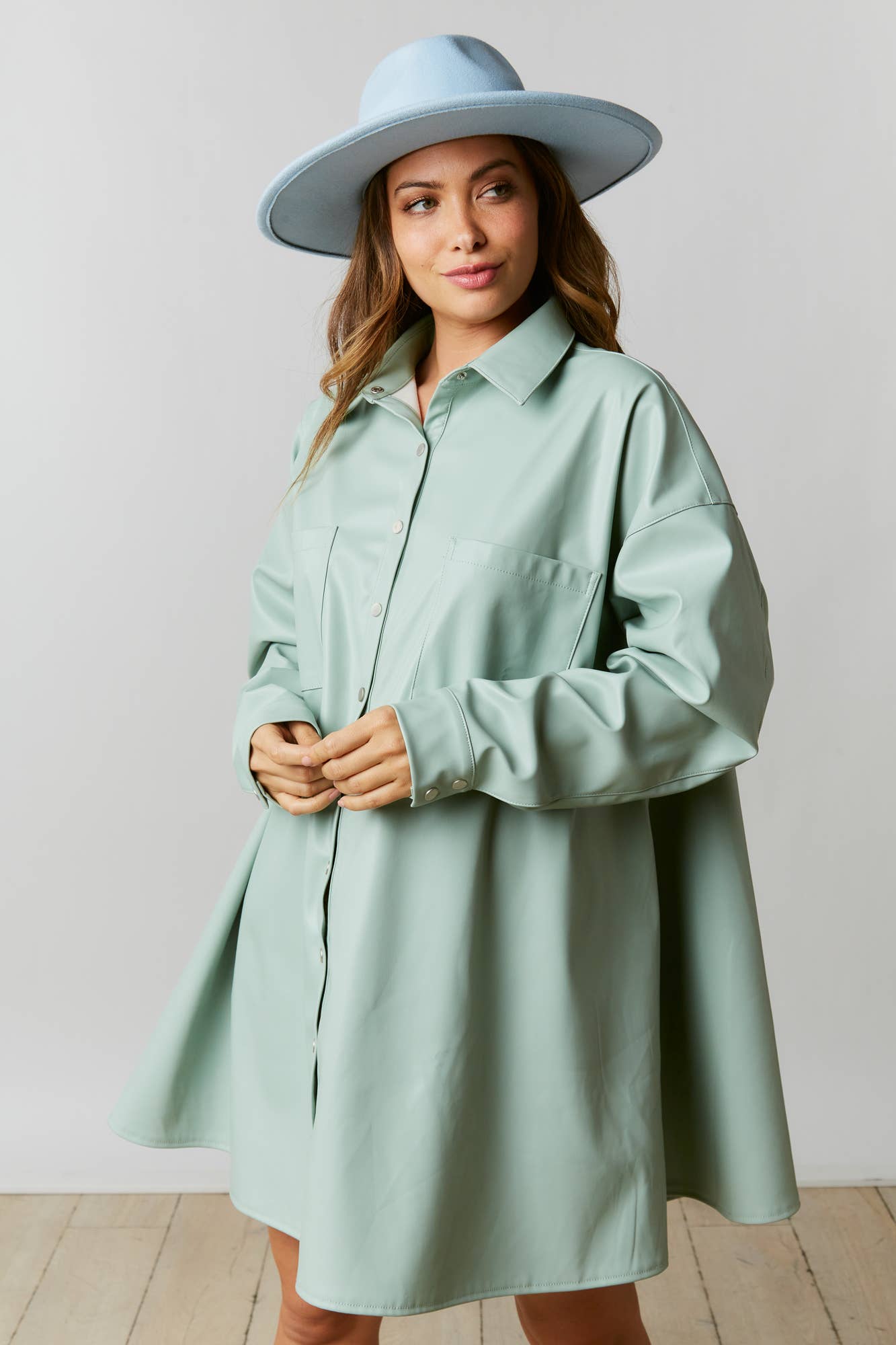 Faux Leather Button Down Dress