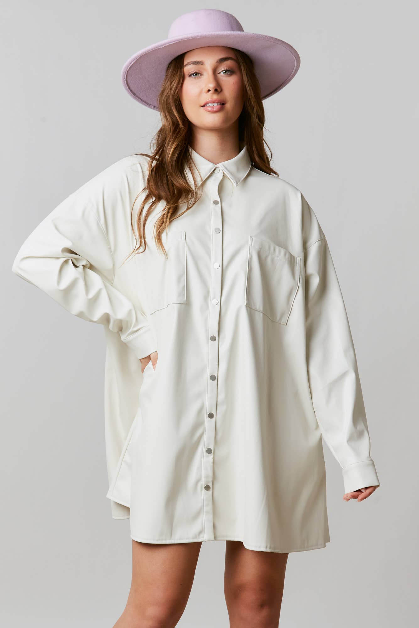 Faux Leather Button Down Dress
