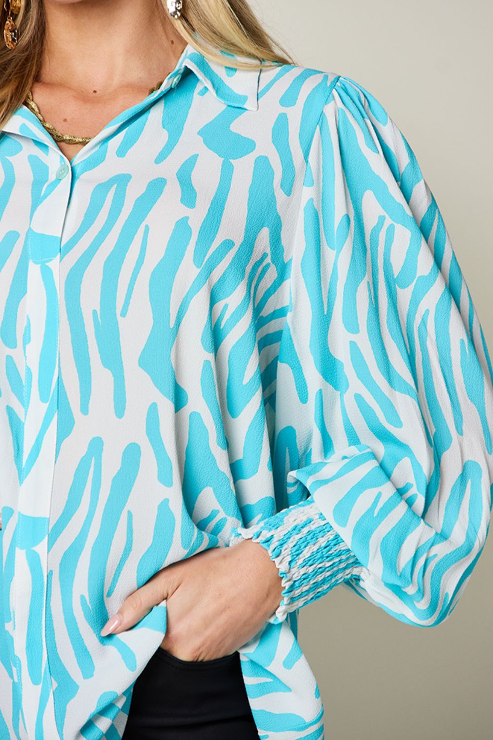 Double Take Full Size Printed Smocked Long Sleeve Blouse - 4 Colors!