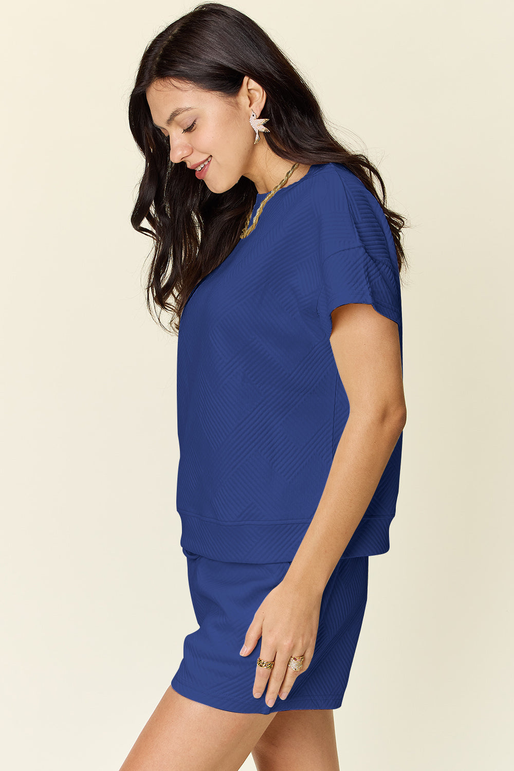 Double Take Full Size Texture Short Sleeve T-Shirt and Drawstring Shorts Set - 11 Colors!