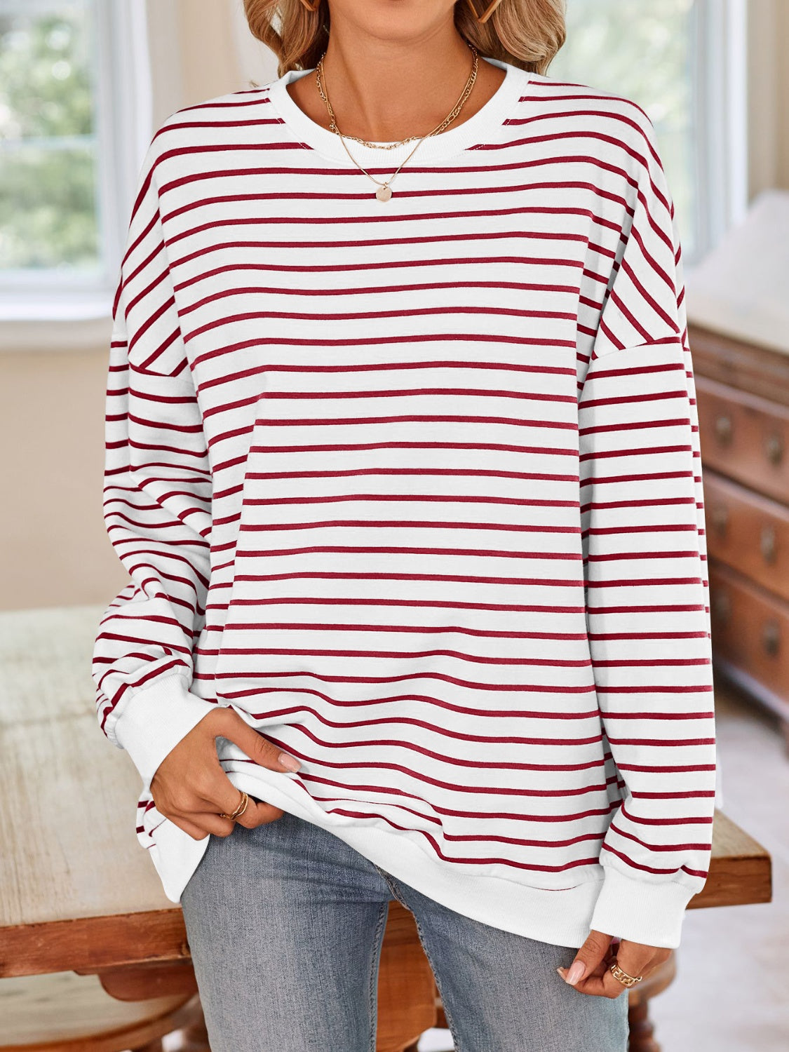 Simplee Striped Long Sleeve Sweatshirt