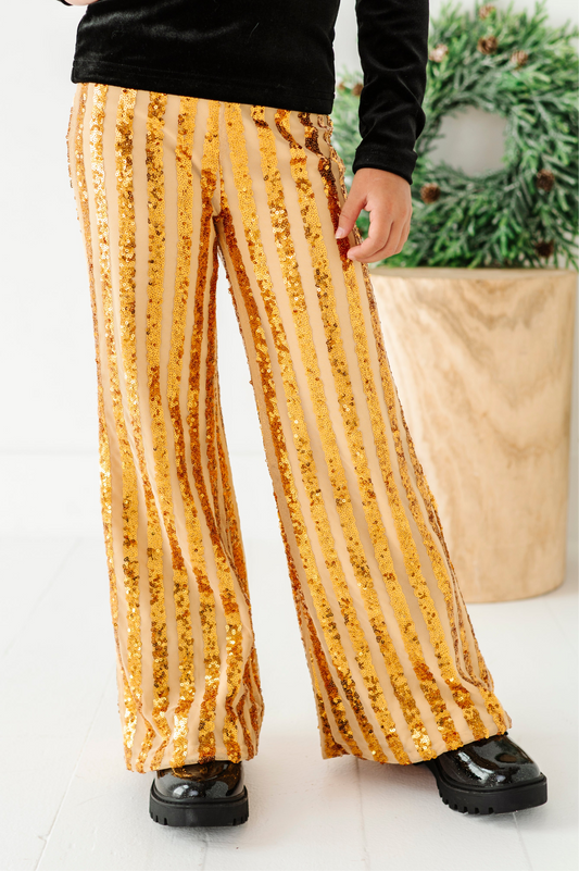 Gold Sequin Stripe | Wide-Leg Pants