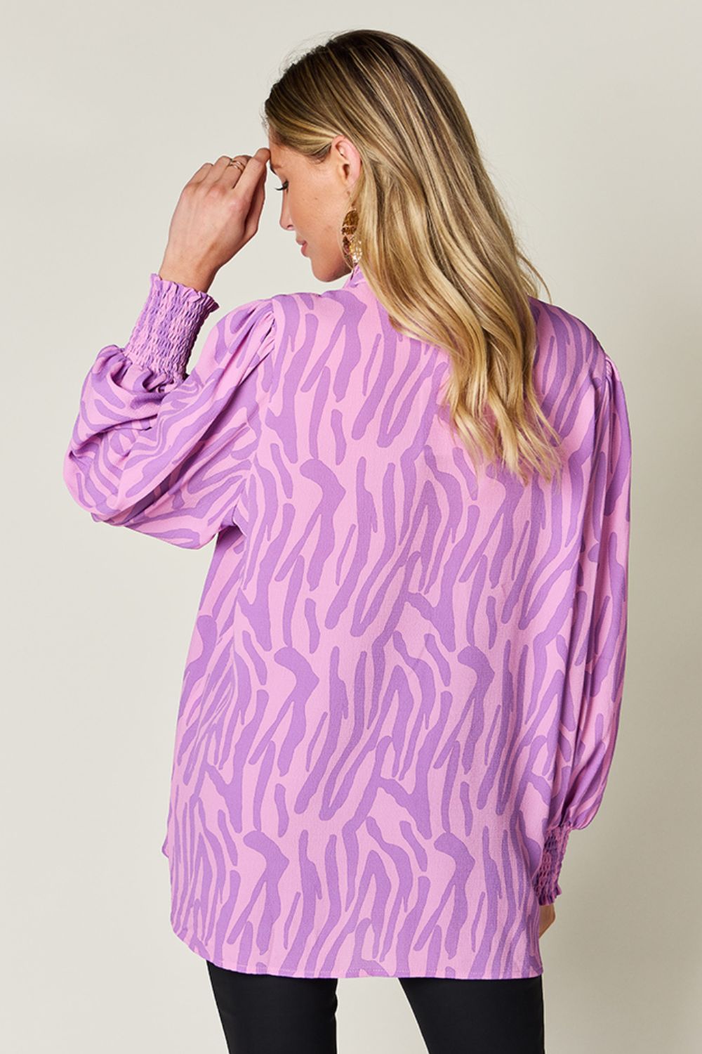 Double Take Full Size Printed Smocked Long Sleeve Blouse - 4 Colors!