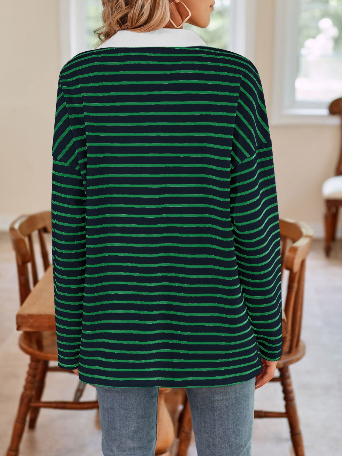 Striped Johnny Collar Long Sleeve Shirt
