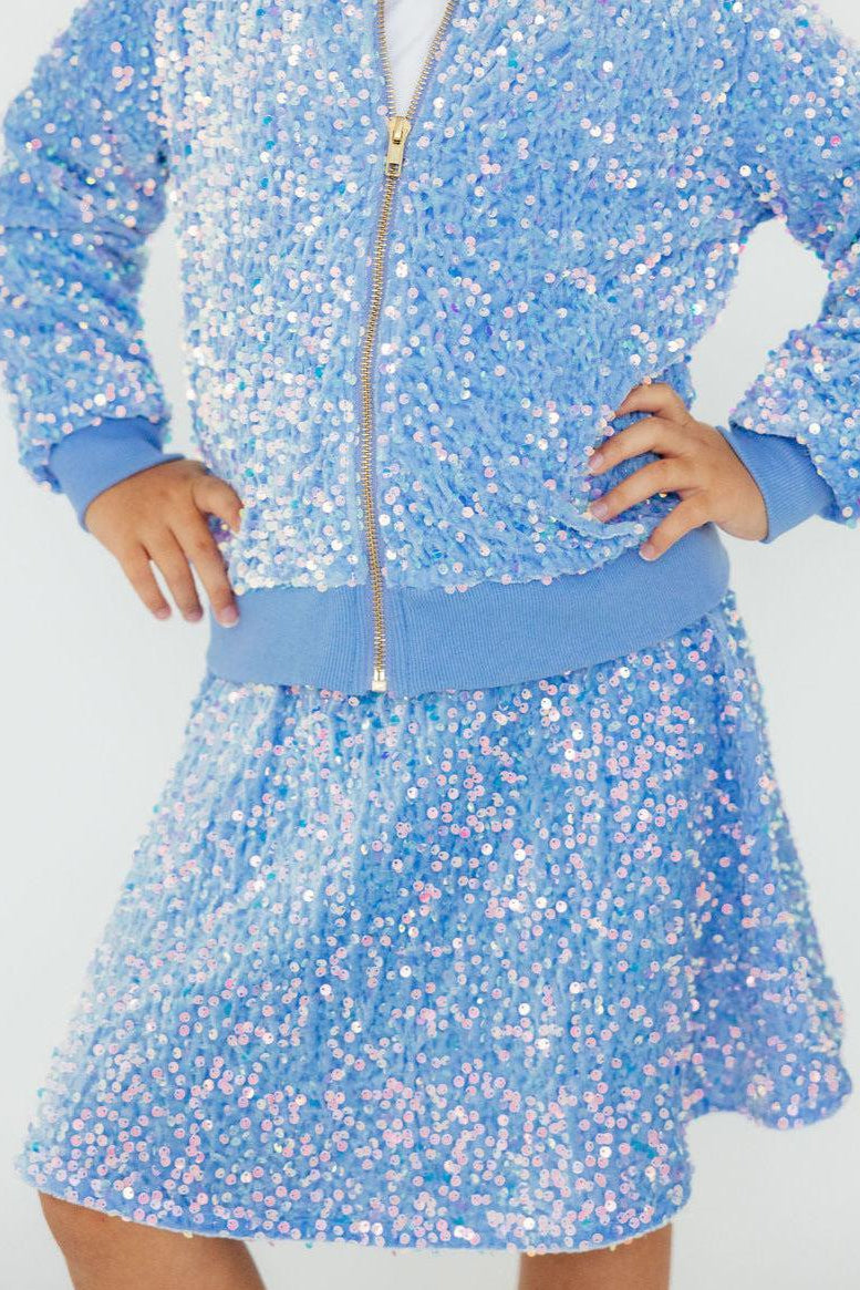 Light Blue Velvet Sequin Twirl Skort