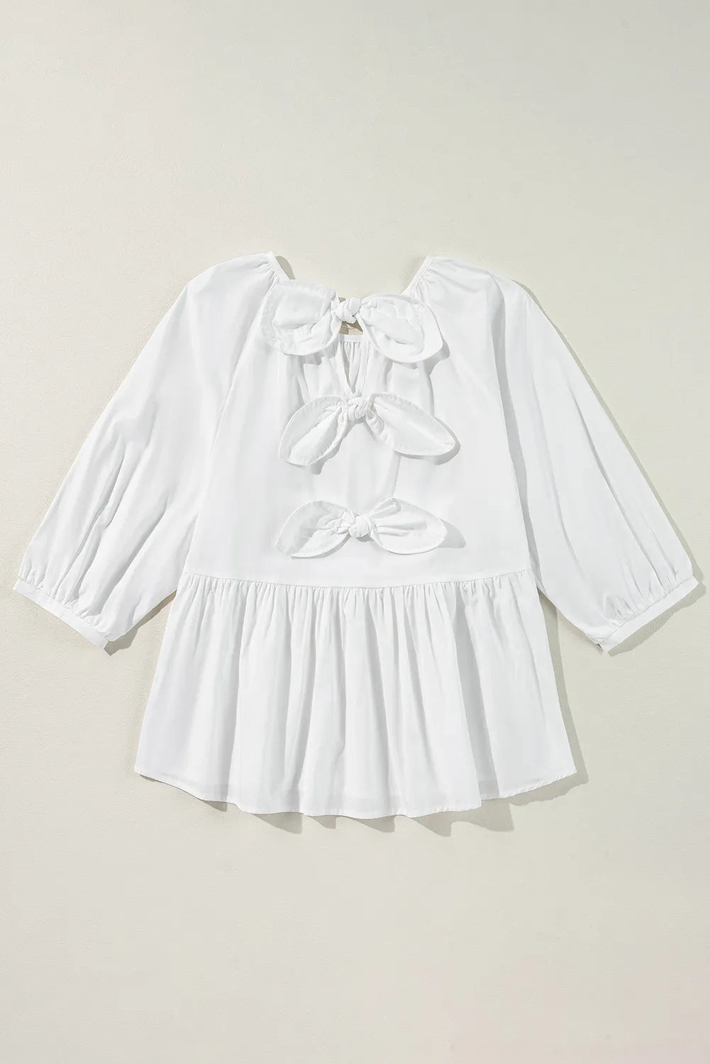 White Bow Three-Quarter Sleeve Blouse