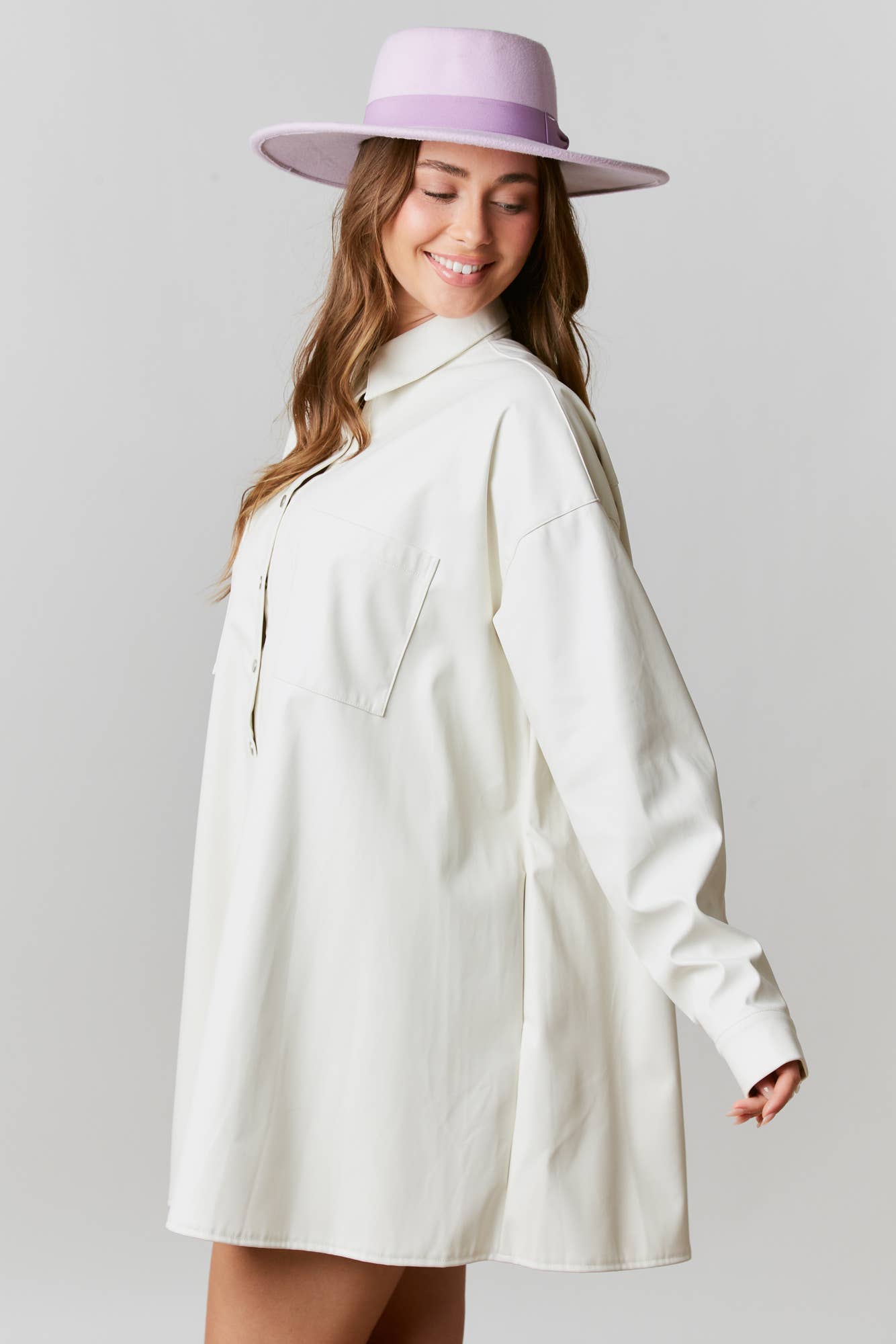 Faux Leather Button Down Dress