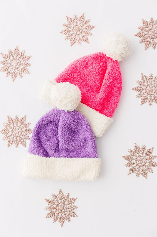 Bright Pink/Coconut Cozy Pom Beanie