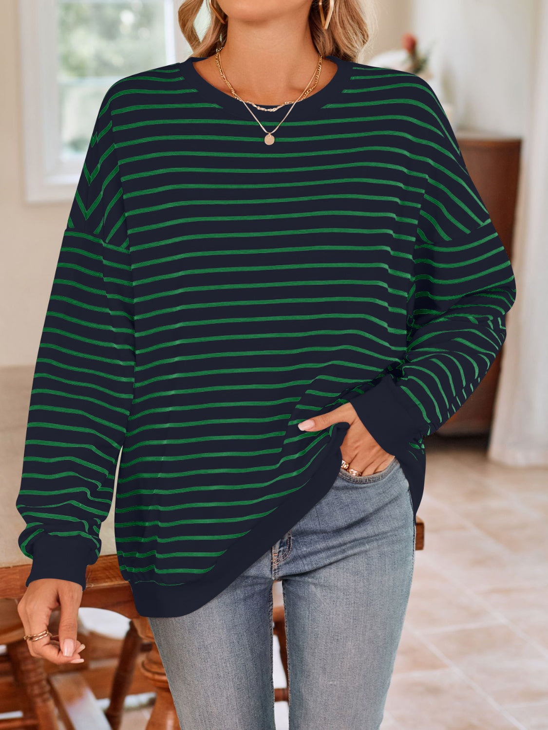 Simplee Striped Long Sleeve Sweatshirt