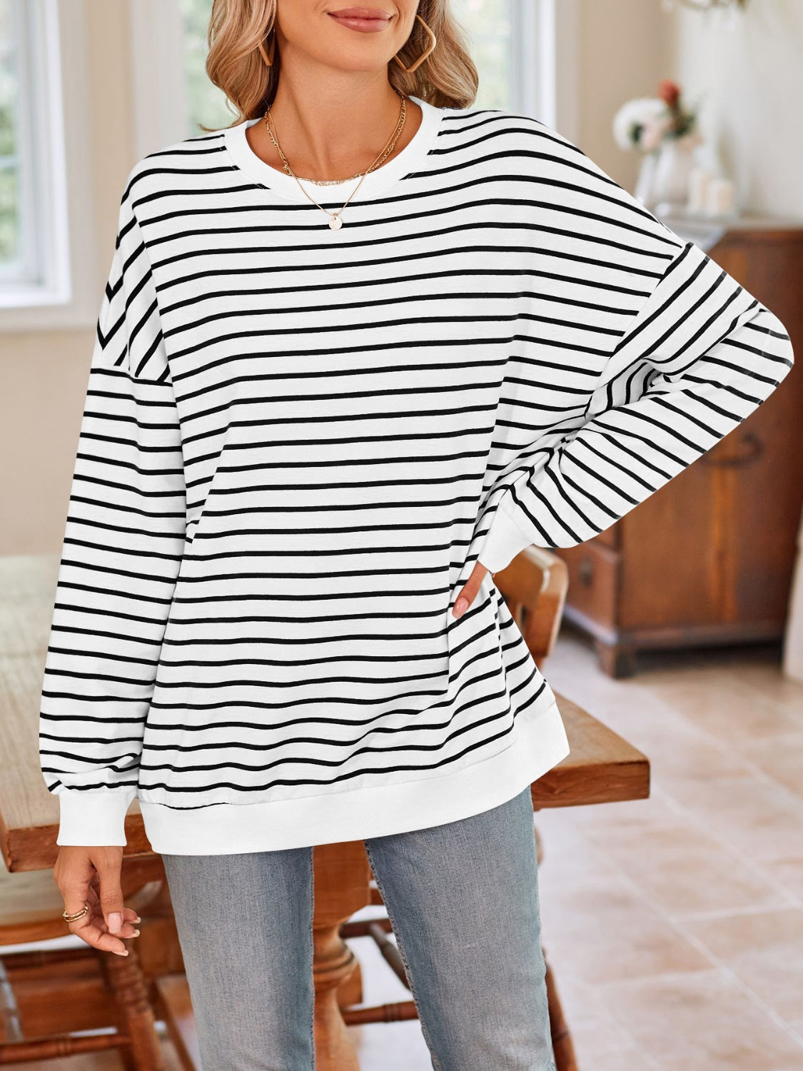 Simplee Striped Long Sleeve Sweatshirt
