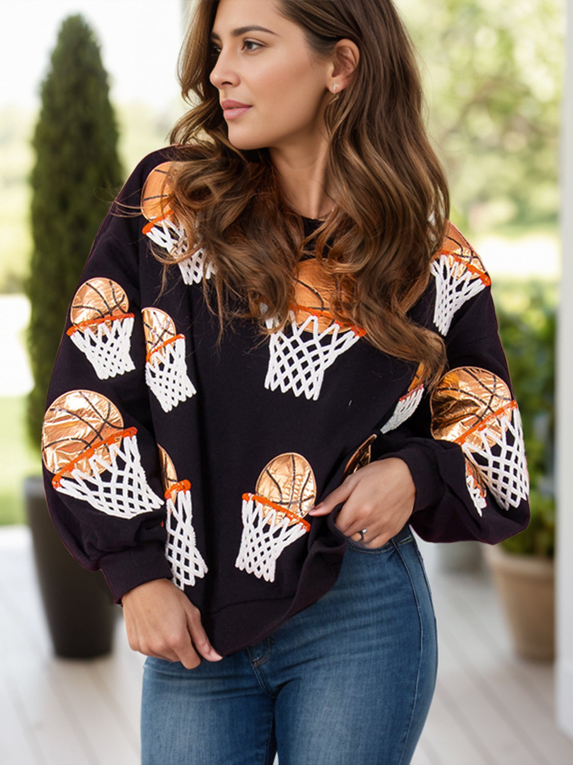 SparkleQueen Basketball Sequin Sweatshirt