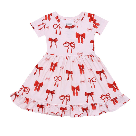 Crimson Bows Ruffled Dress