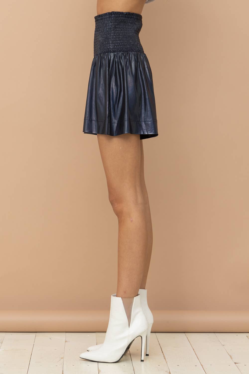 Smocked Waist Metallic Shorts - Evening Blue