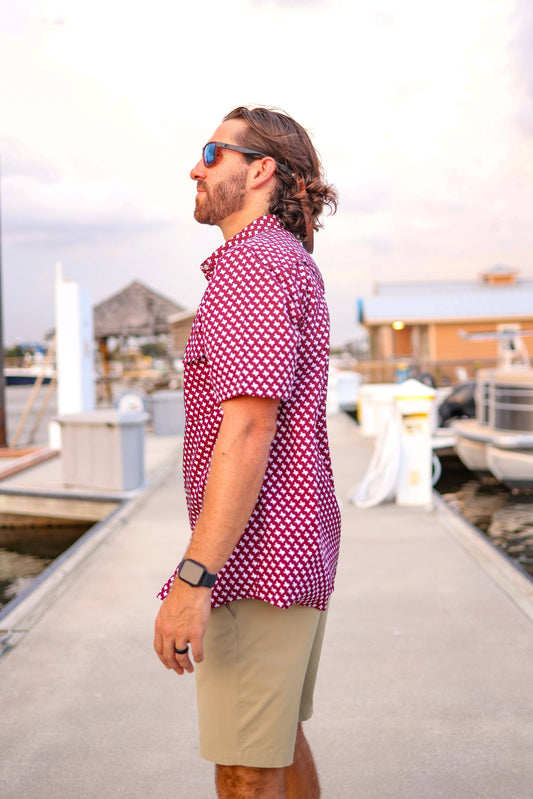 The Maroon Texas Print Pearl Snap Fishing Shirt
