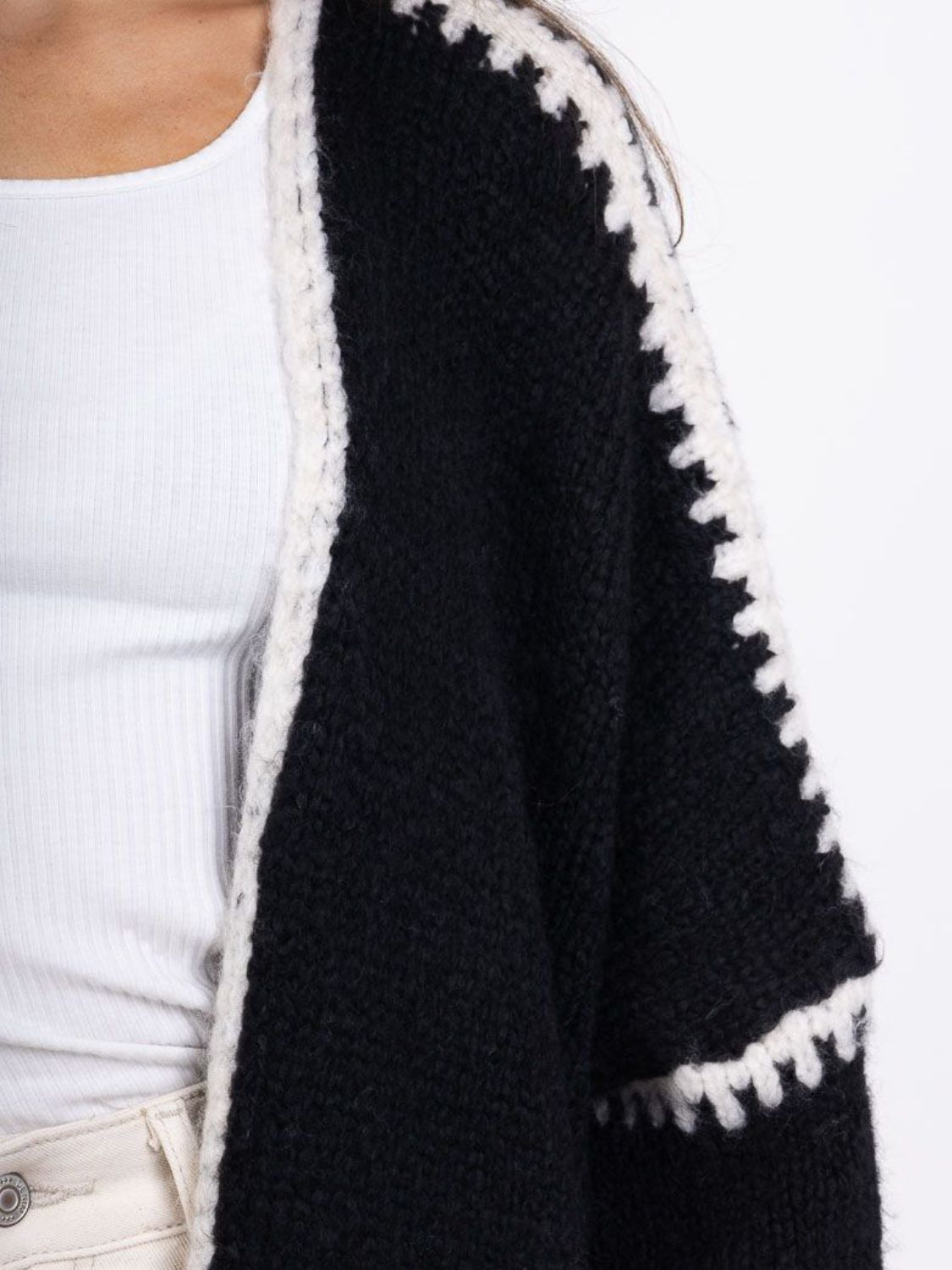 Double Take Stitched Open Front Cardigan