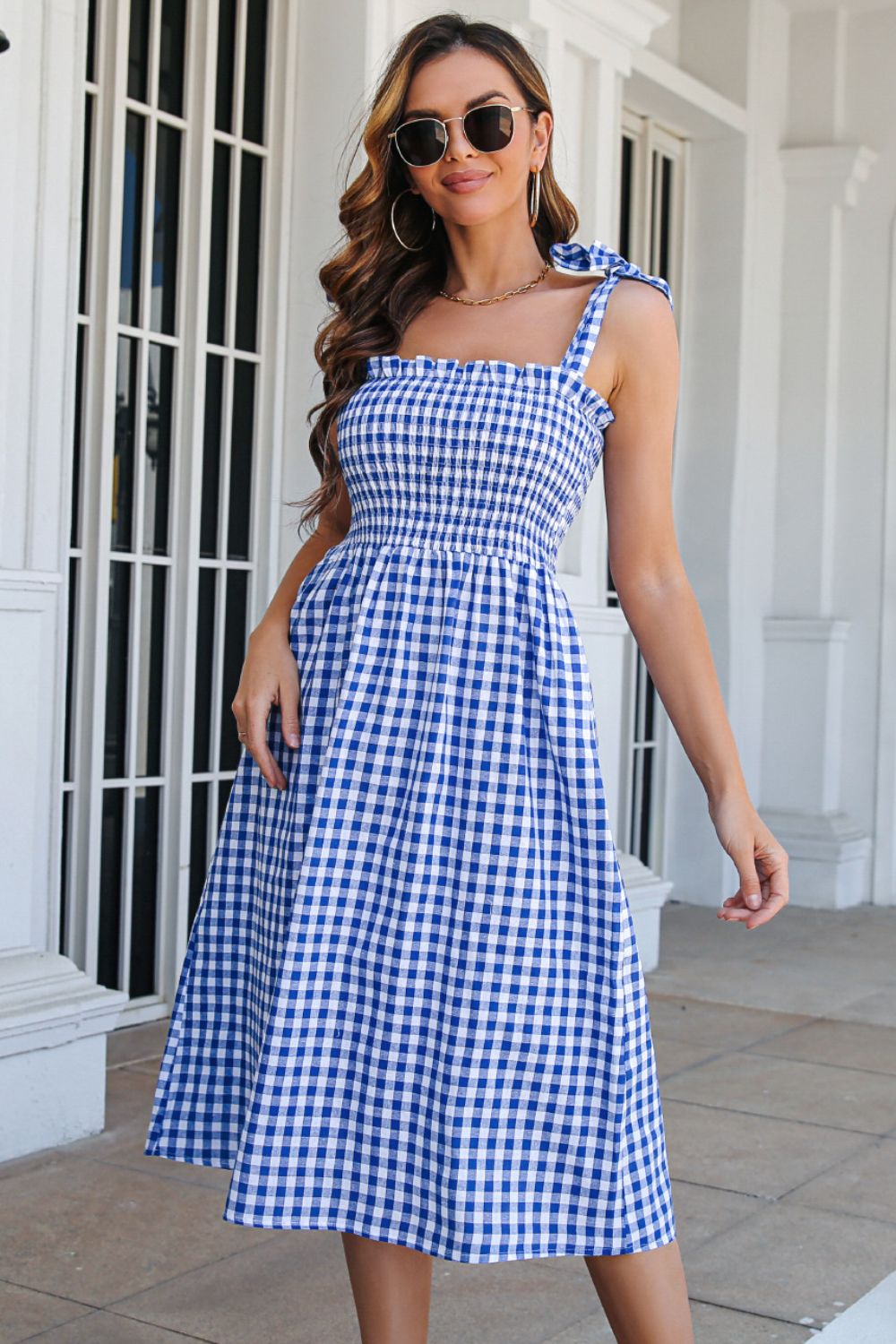 Plaid Frill Trim Tie Shoulder Dress - 3 color options!