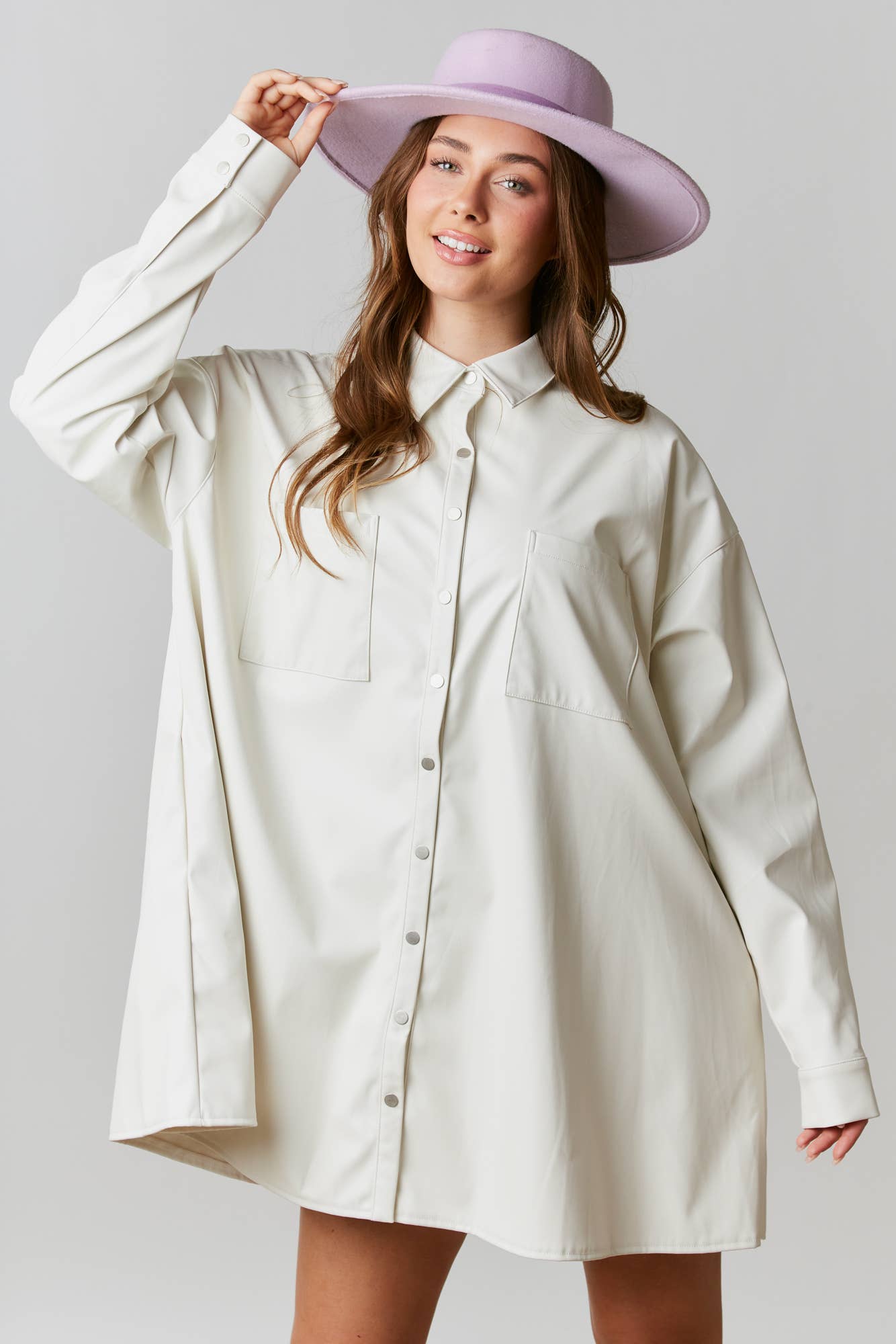 Faux Leather Button Down Dress
