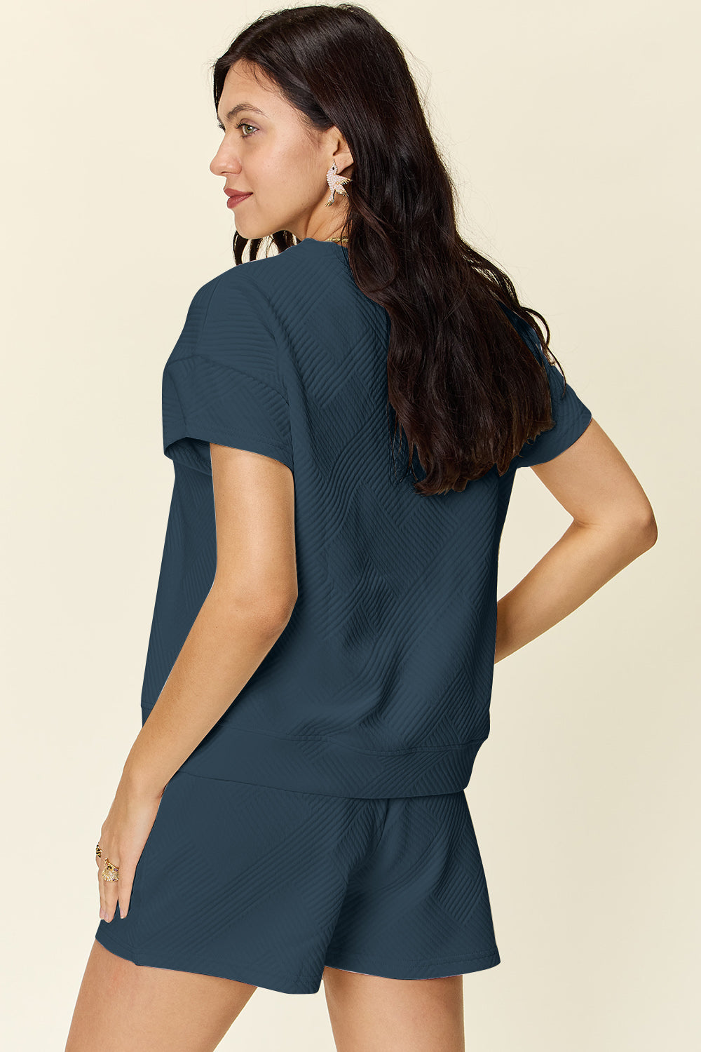 Double Take Full Size Texture Short Sleeve T-Shirt and Drawstring Shorts Set - 11 Colors!
