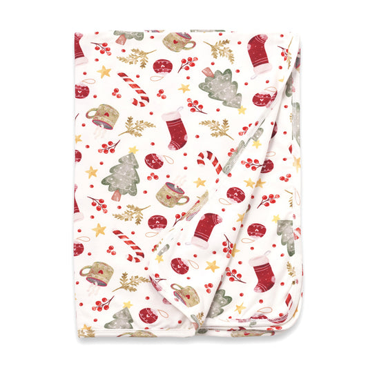 Holiday Baby Stroller Blanket – Soft Bamboo Christmas Wrap - Noel
