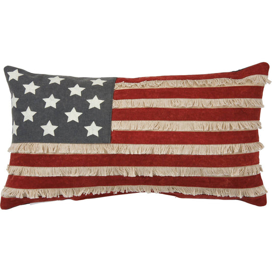 American Flag Pillow - Distressed Canvas & Fringe