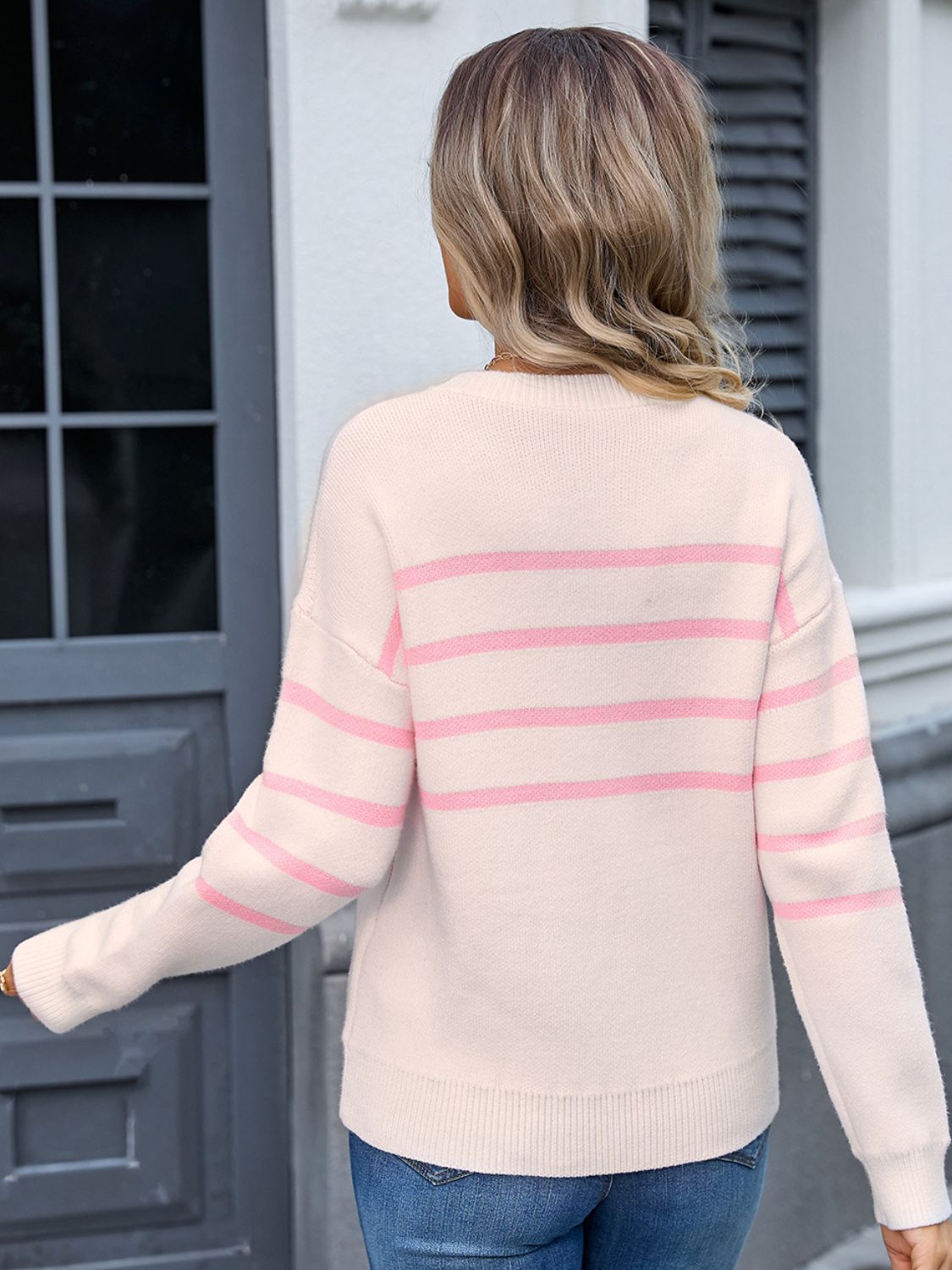 Striped Bow Long Sleeve Sweater - Multiple Colors