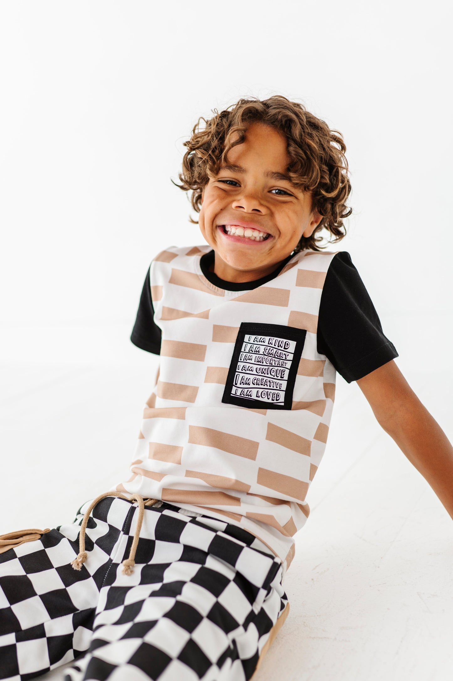 Chunky Tan Check Boys Affirmation Pocket Tee