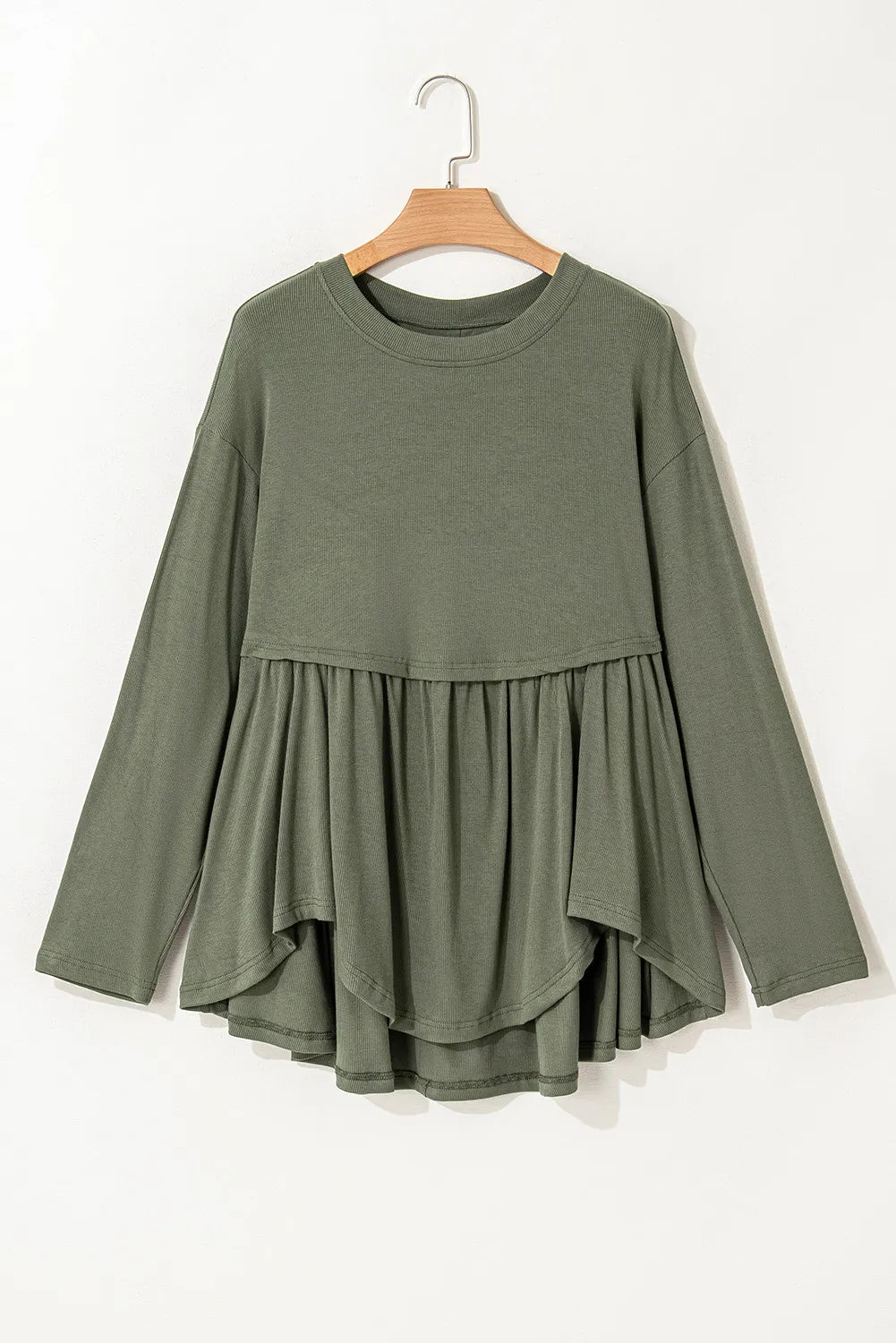 Plus Size Peplum Long Sleeve Blouse