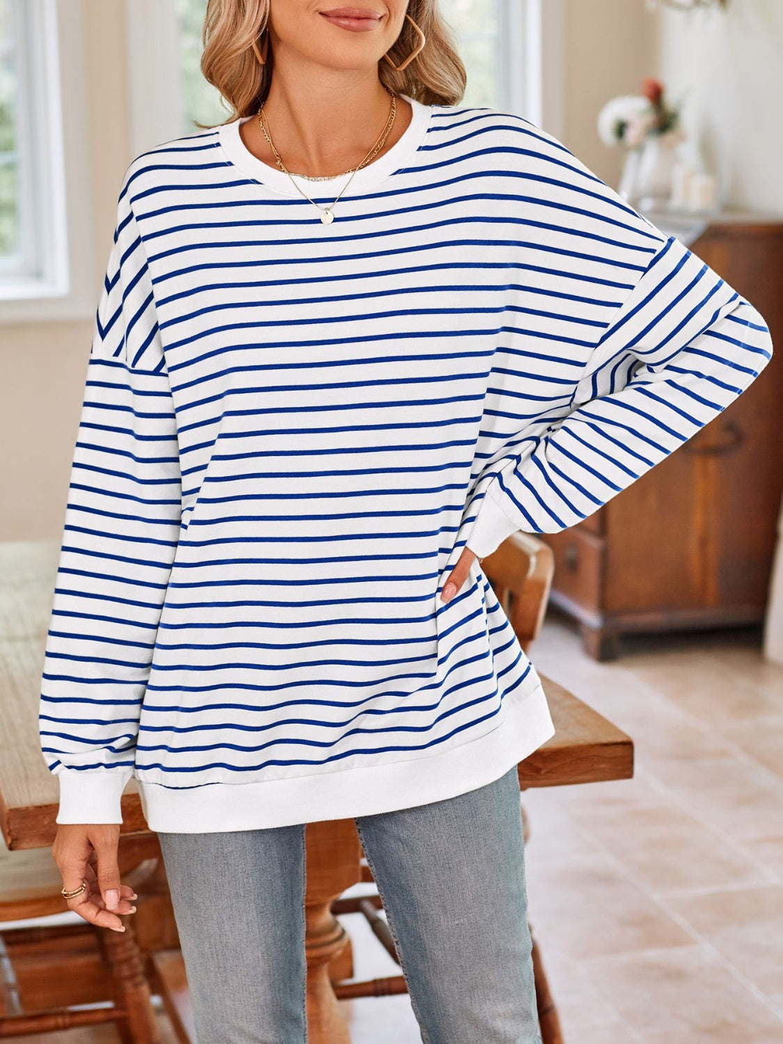 Simplee Striped Long Sleeve Sweatshirt