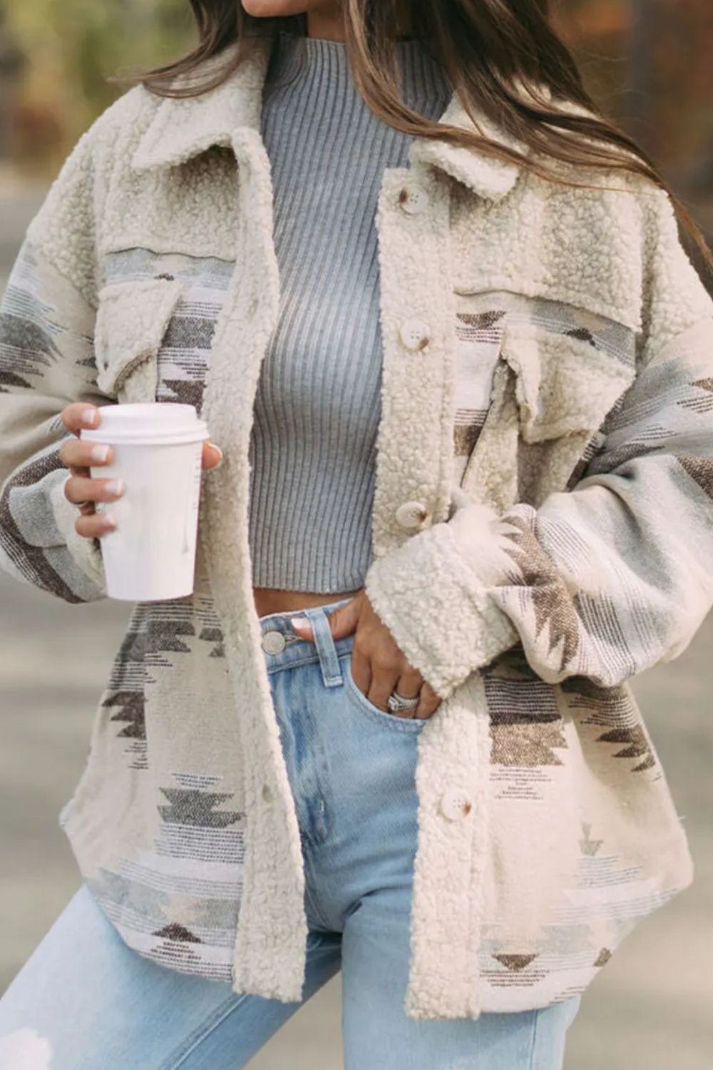 Western Print Fuzzy Jacket