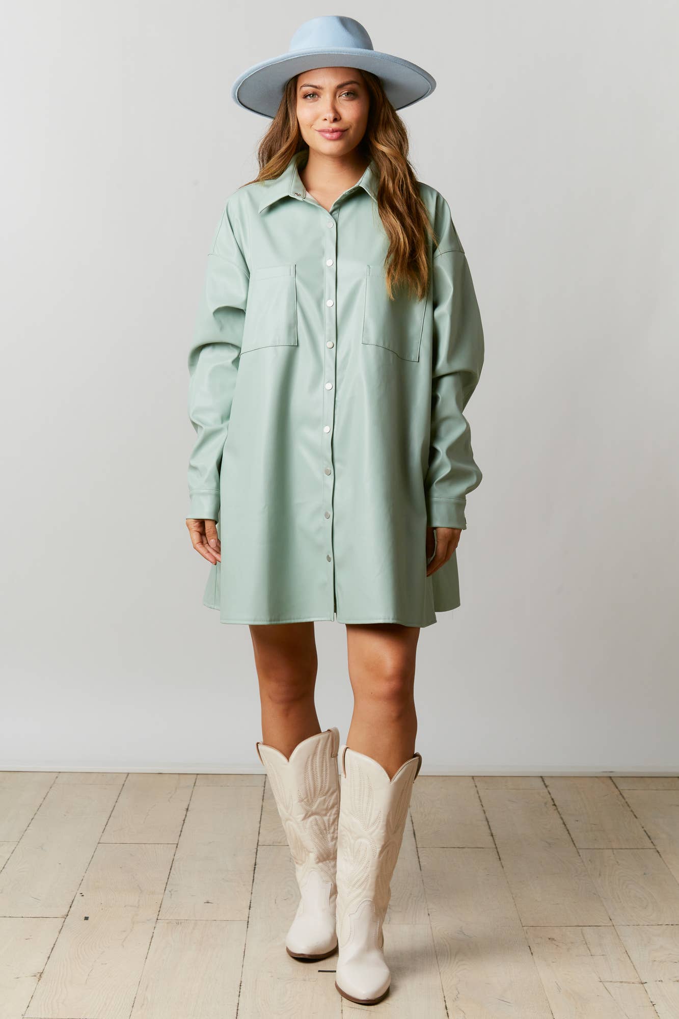 Faux Leather Button Down Dress