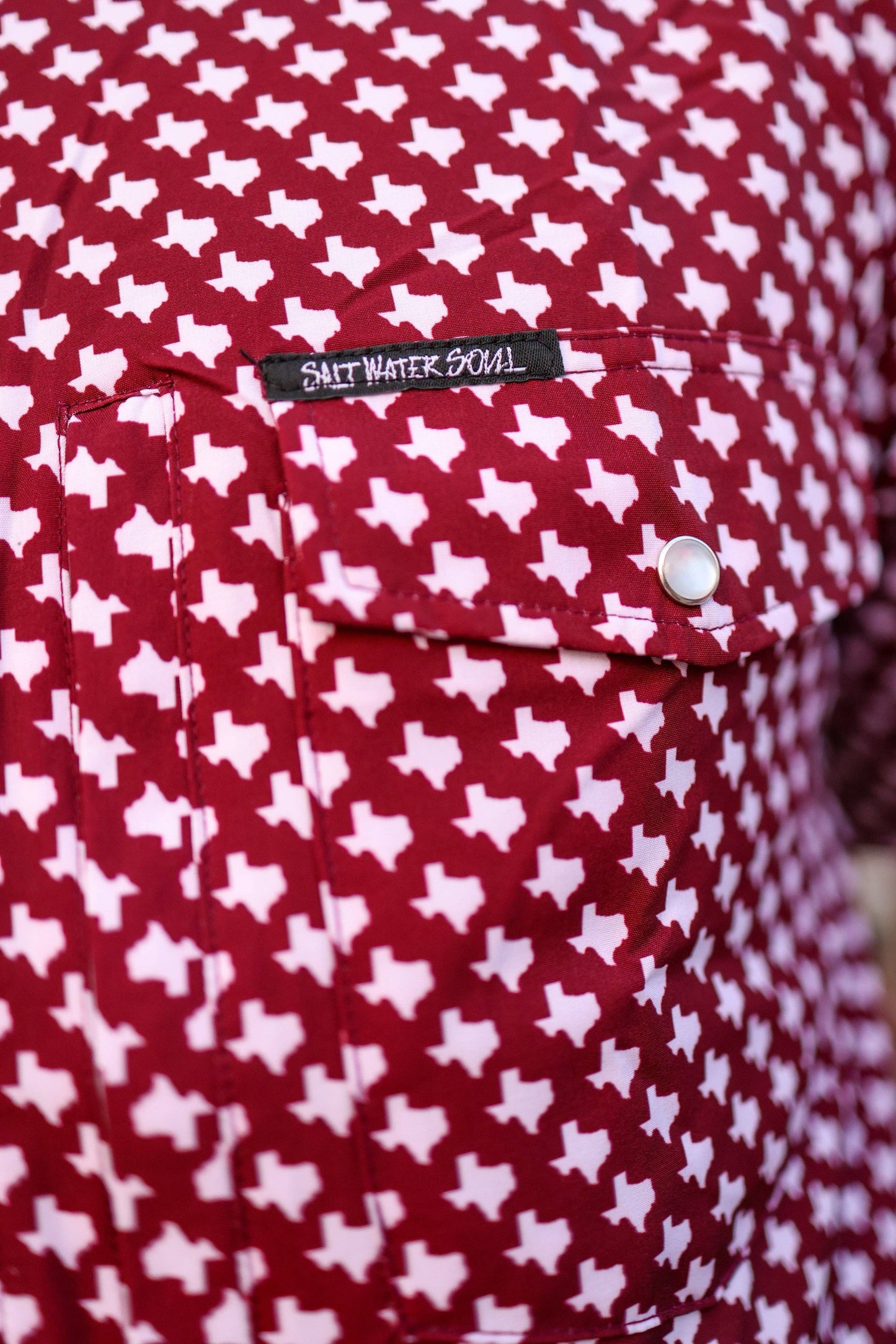The Maroon Texas Print Pearl Snap Fishing Shirt
