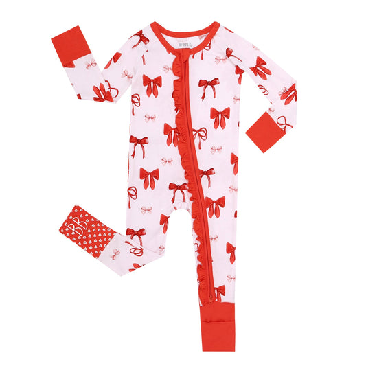 Crimson Bows Ruffled Convertible Footie