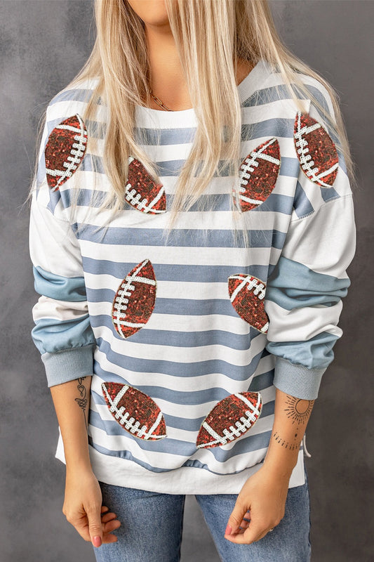 Football Striped Long Sleeve Sweatshirt