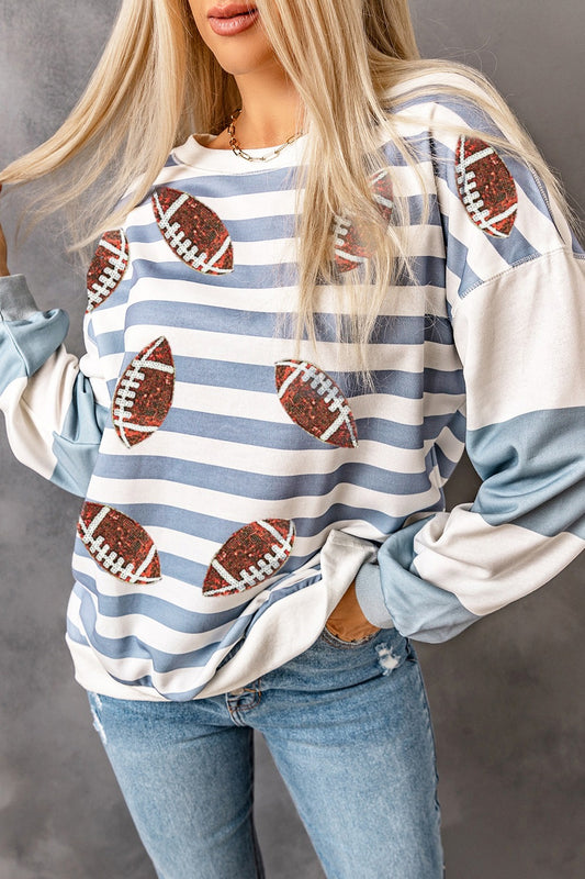 Football Striped Long Sleeve Sweatshirt
