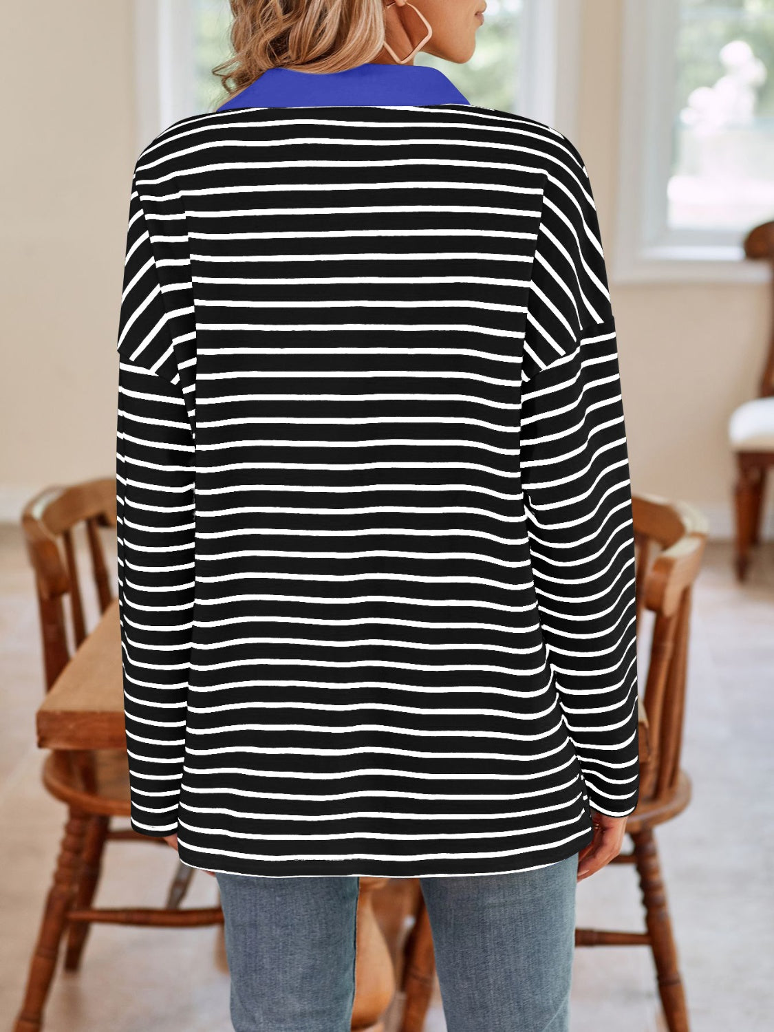 Striped Johnny Collar Long Sleeve Shirt