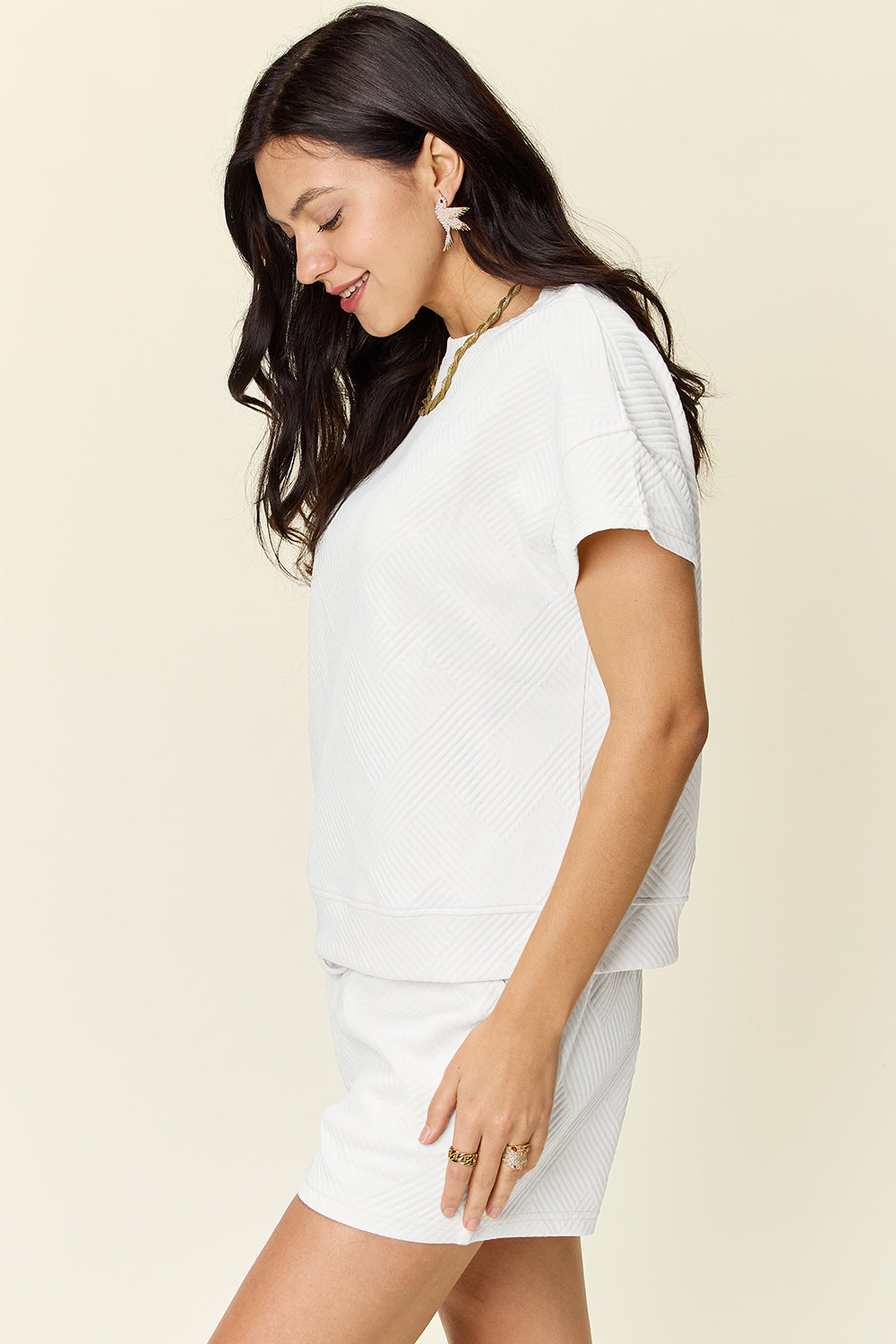 Double Take Full Size Texture Short Sleeve T-Shirt and Drawstring Shorts Set - 11 Colors!