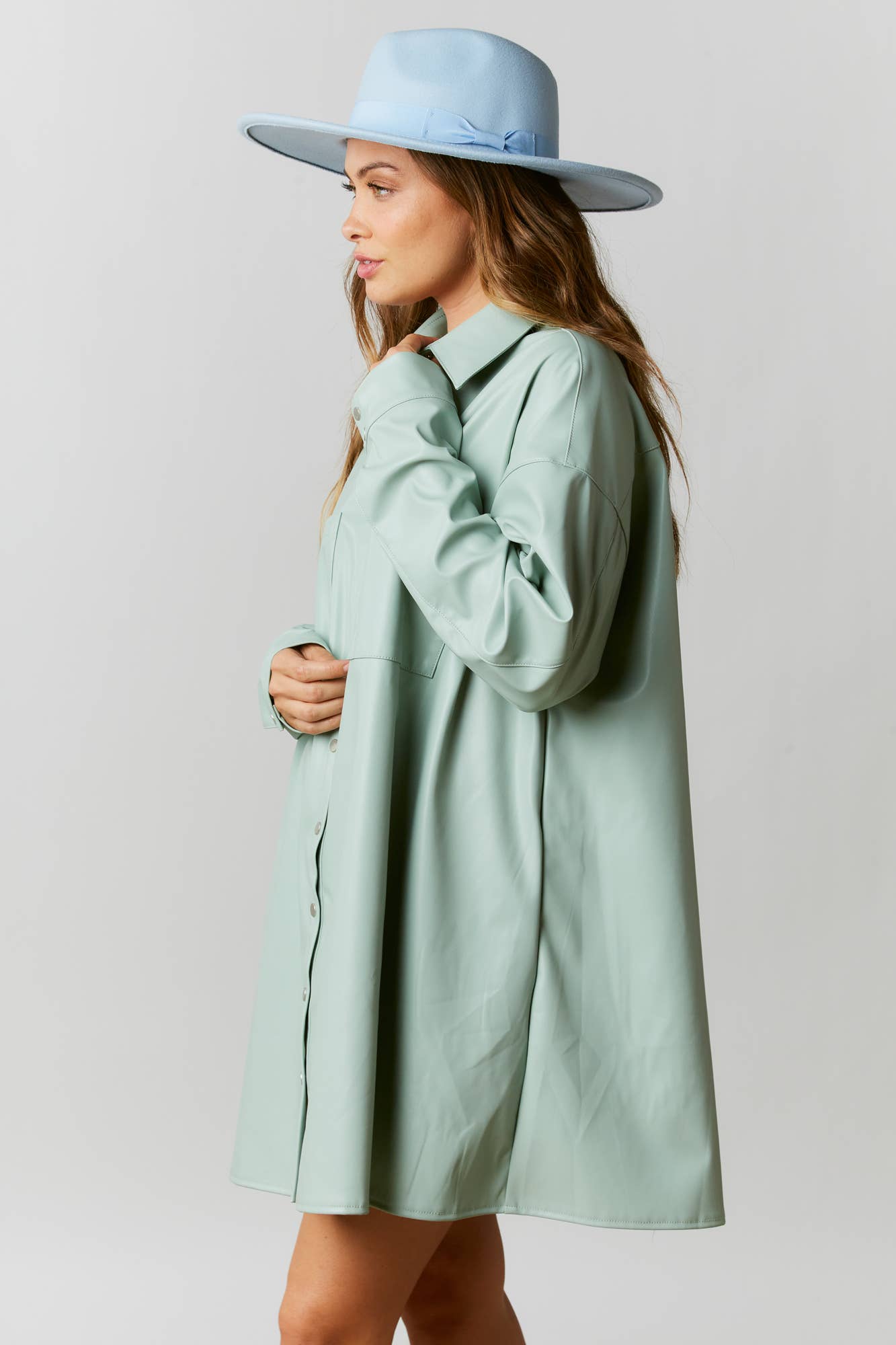 Faux Leather Button Down Dress