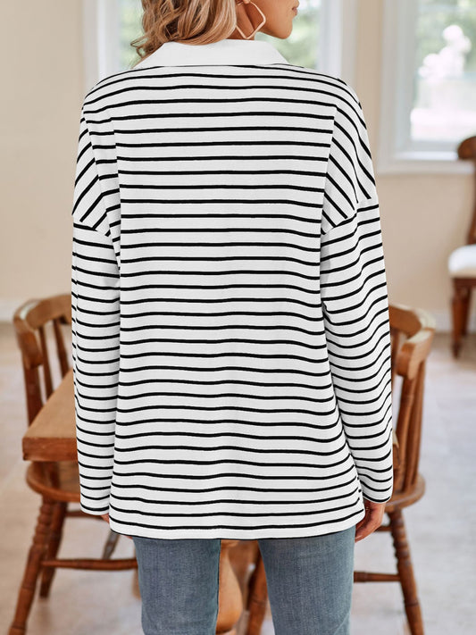 Striped Johnny Collar Long Sleeve Shirt