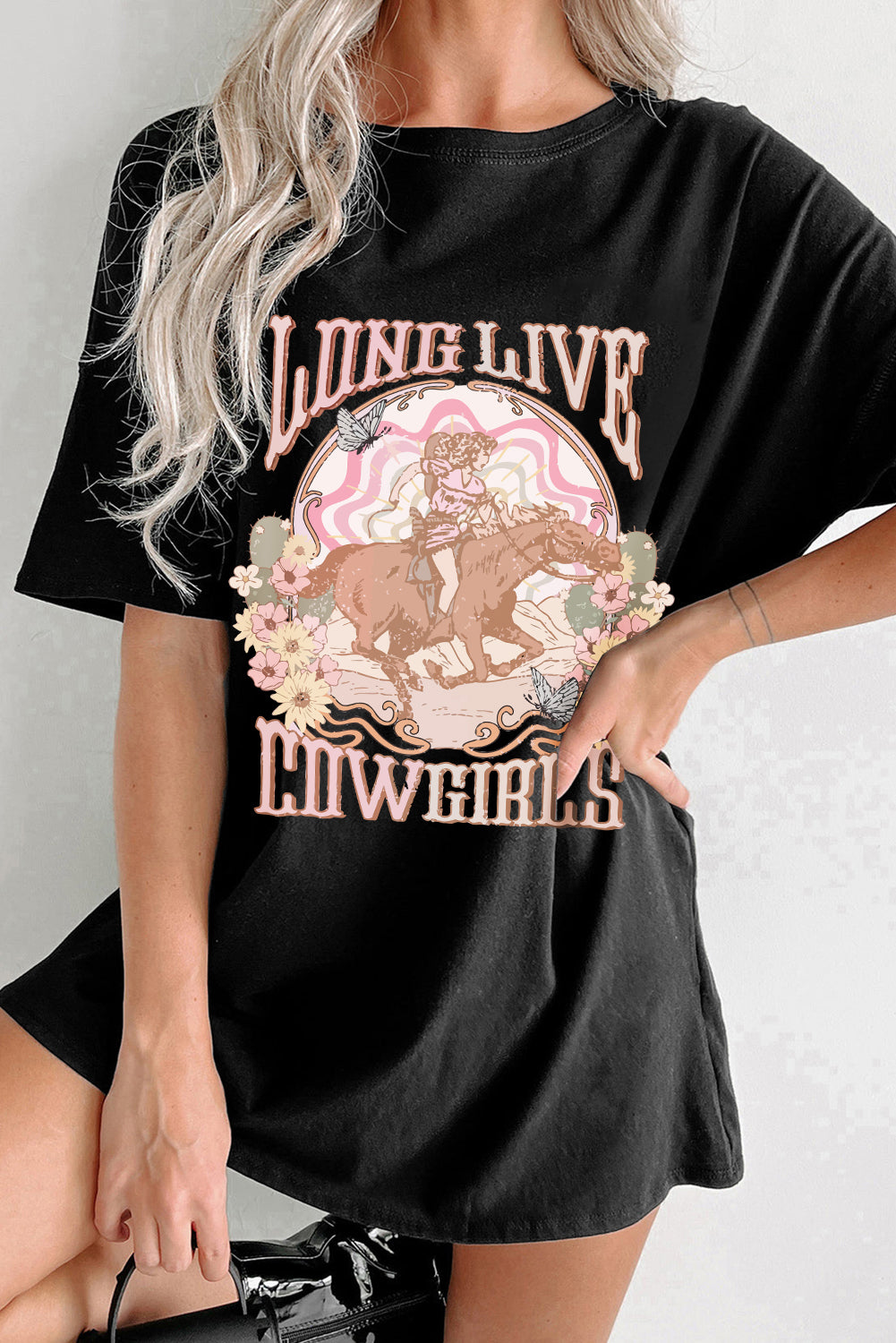 Long Live Cowgirls Morgan Wallen Inspired Oversize T-Shirt - Black