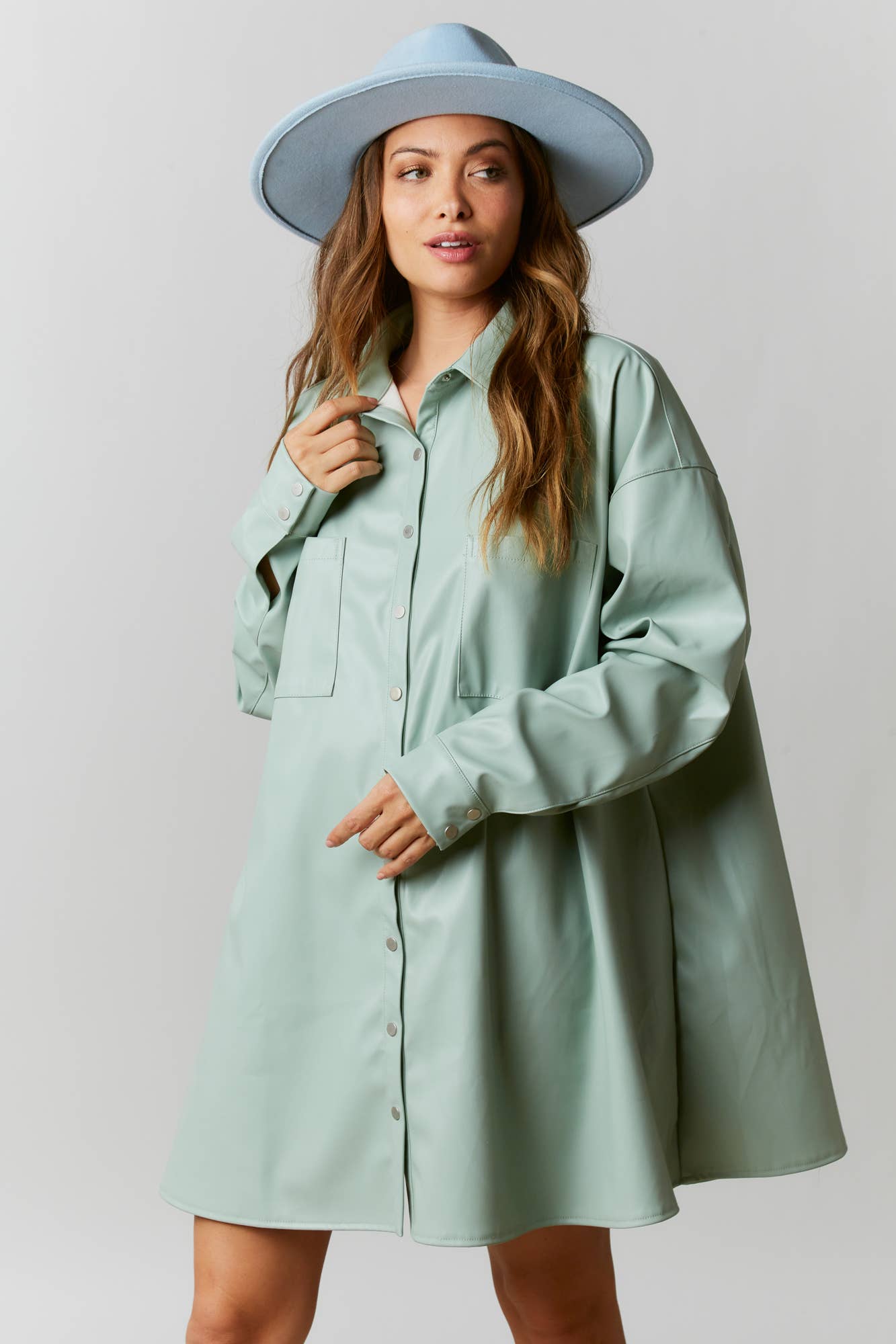 Faux Leather Button Down Dress
