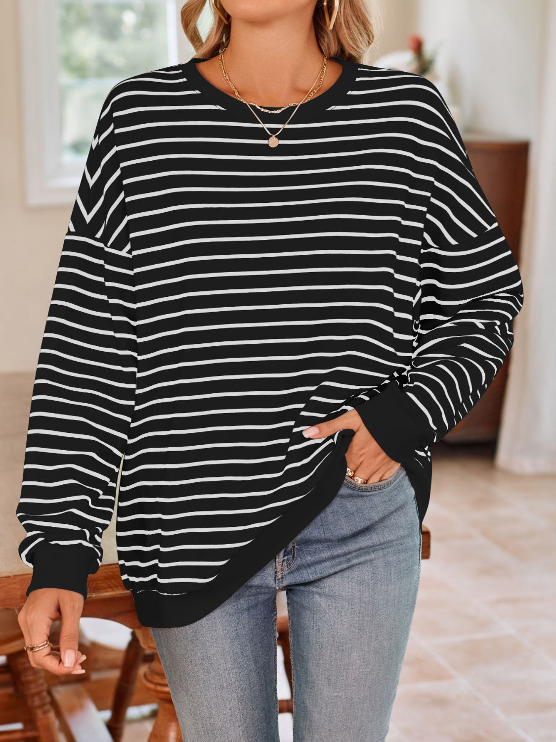 Simplee Striped Long Sleeve Sweatshirt