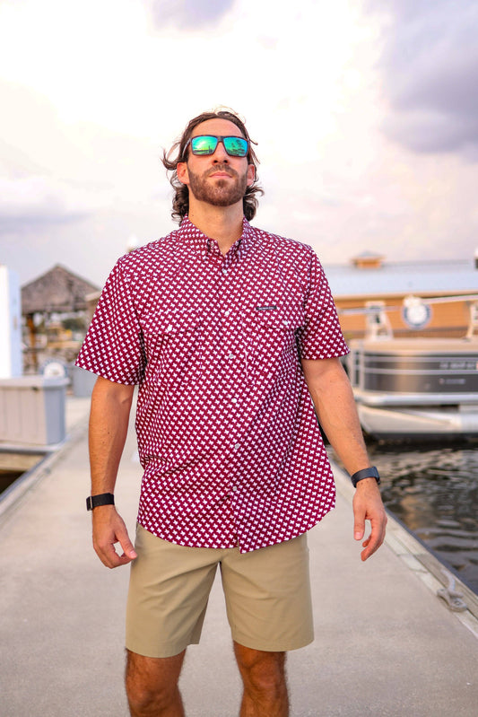 The Maroon Texas Print Pearl Snap Fishing Shirt